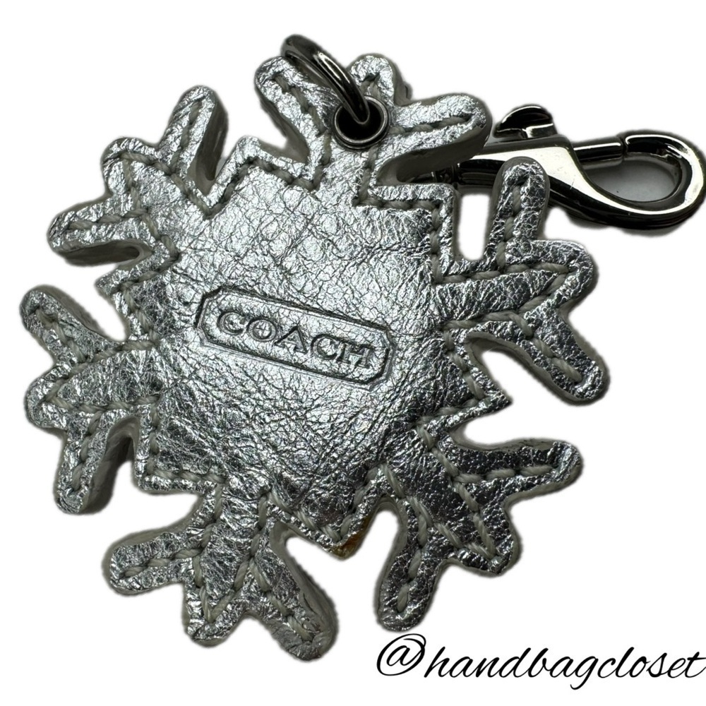 Coach Vintage Leather Silver Snowflake Winter Key Bag Charm Keychain - Picture 5 of 11